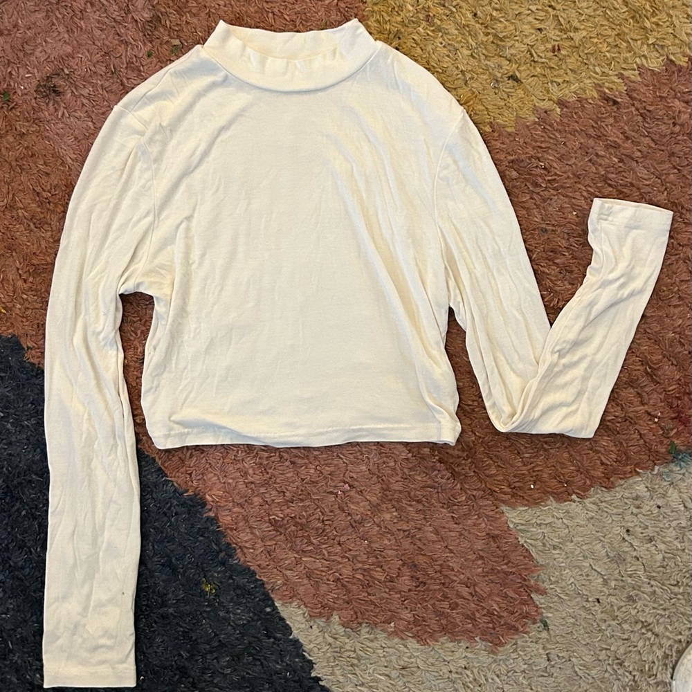 White mock neck long sleeve cropped top